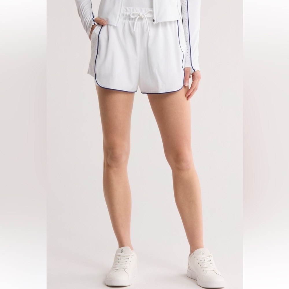 90 Degree By Reflex White Athletic Shorts with Drawstring Waistband